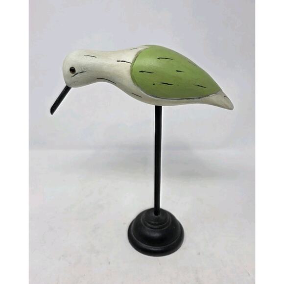 Vintage Hand Carved Wooden Shore Bird Hand Painted Long Billed Curlew Green - Picture 1 of 11